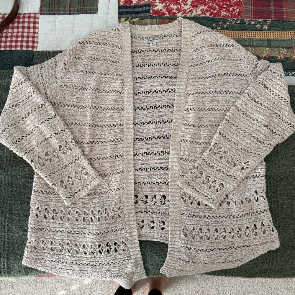 Lucky Brand Beige Open-Knit Cardigan